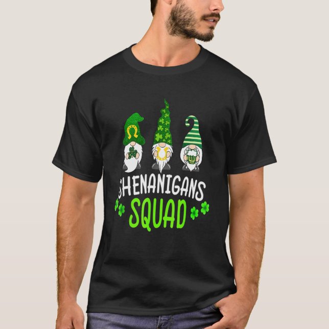 Shenanigans Squad St Patricks Day Gnomes Green Pro T-Shirt (Front)