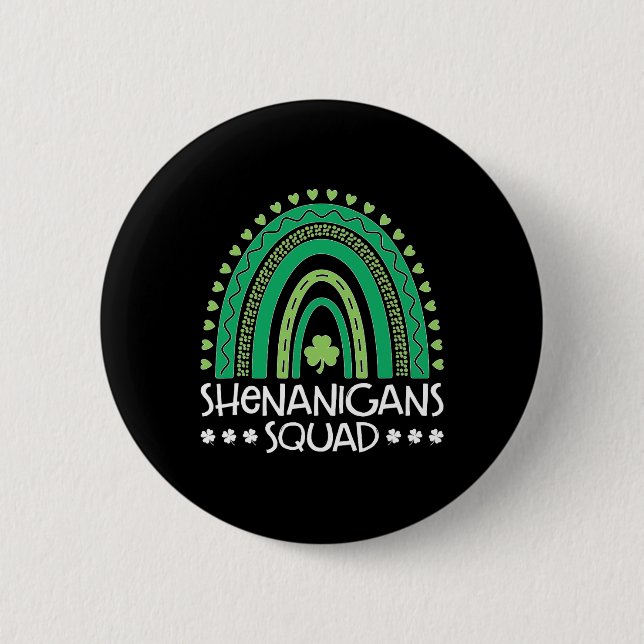 Shenanigans Squad St Patrick's Day Rainbow Shamroc Button (Front)