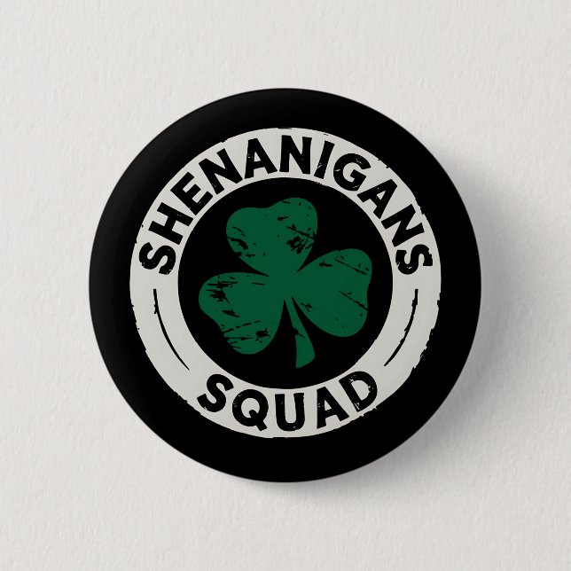 Shenanigans Squad St Patrick's Day Shamrock Button (Front)