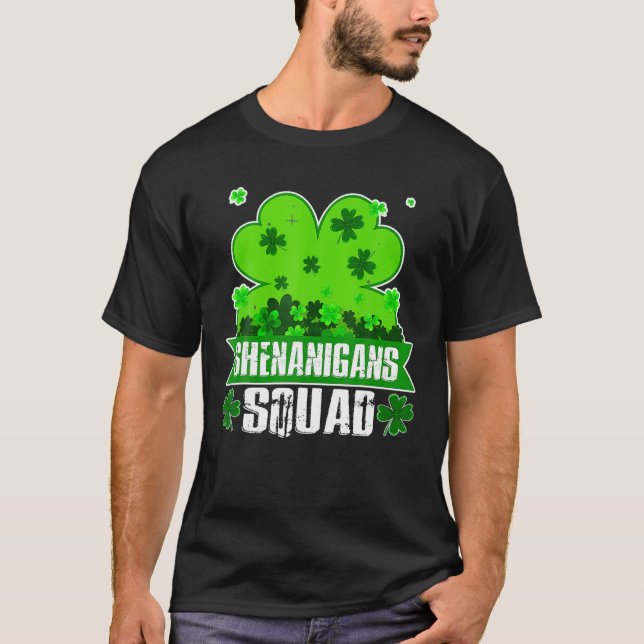 Shenanigans Squad St Patricks Day Shamrock Clover T-Shirt (Front)
