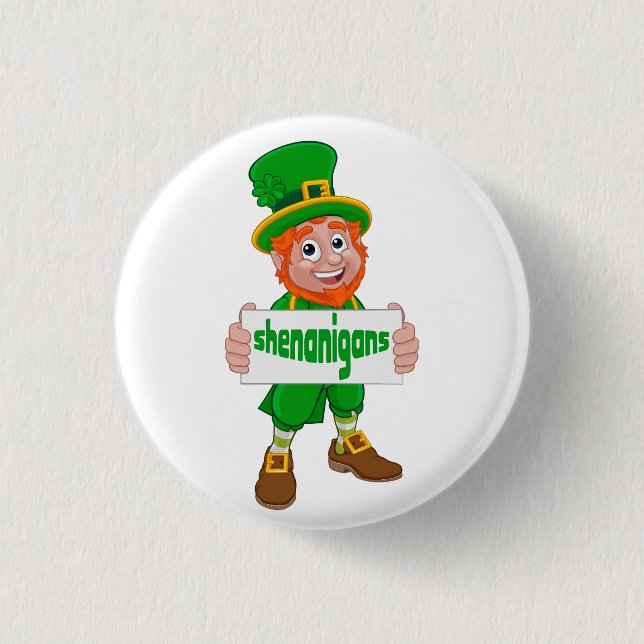 Shenanigans St. Patrick's Day Leprechaun St Pattys Button (Front)
