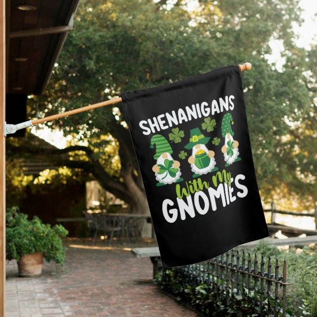Shenanigans With My Gnomies Gnome St Patrick's Day House Flag (In SItu)