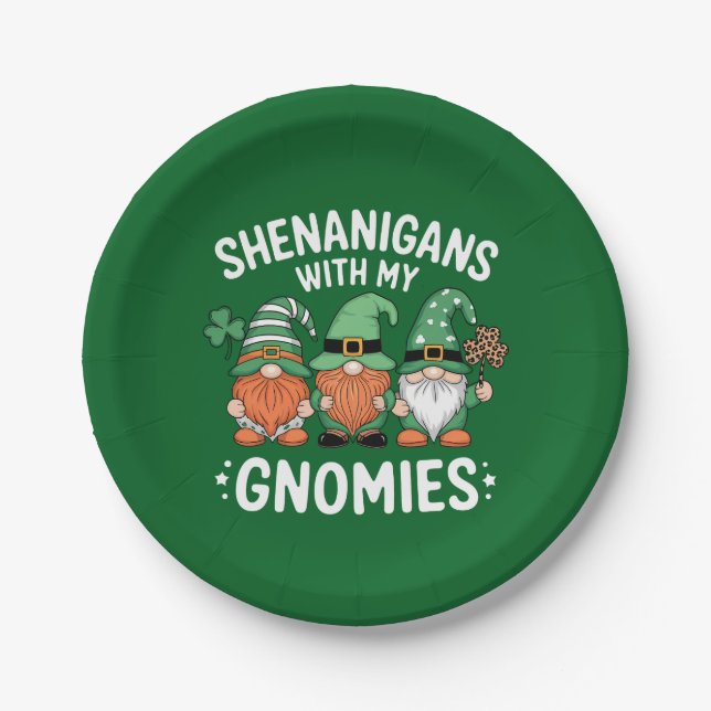 Shenanigans With My Gnomies St Patrick's Day Irish Paper Plates (Front)