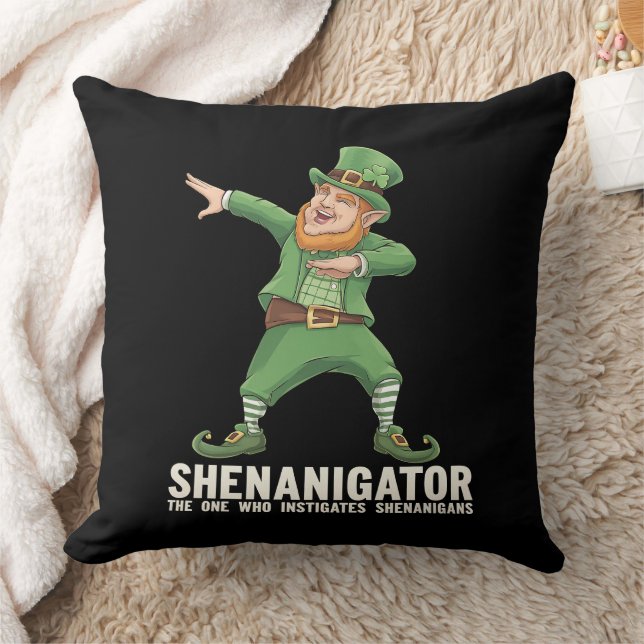 Shenanigator Dabbing Leprechaun St Patrick's Day Throw Pillow (Blanket)