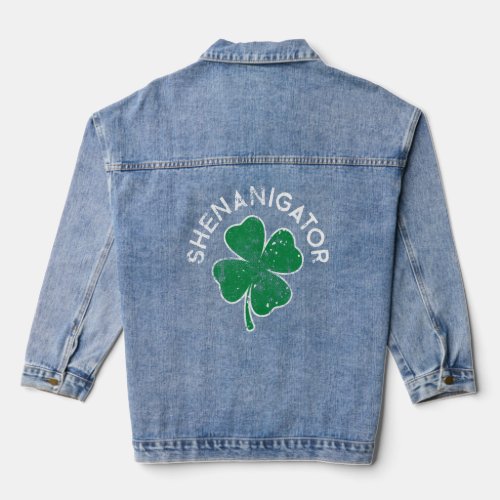 Shenanigator Lucky C St Patricks Day Distress  Denim Jacket