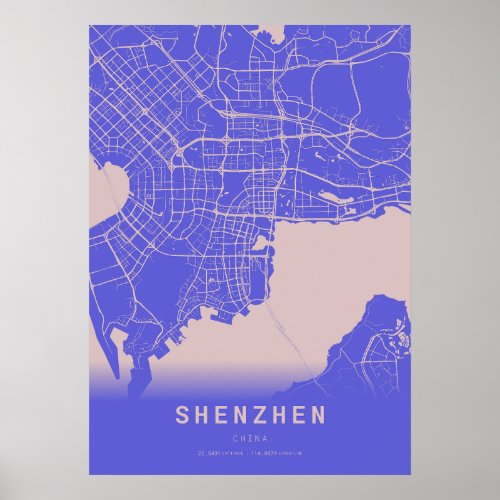 Shenzhen Blue City Map Poster