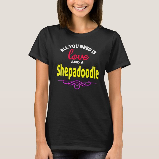 Shepadoodle Dog Love Poodle German Shepherd Dog T-Shirt (Front)