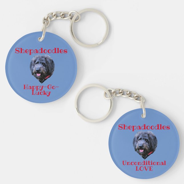 Shepadoodle Portrait Unconditional Love Blue Keychain (Creator Uploaded)