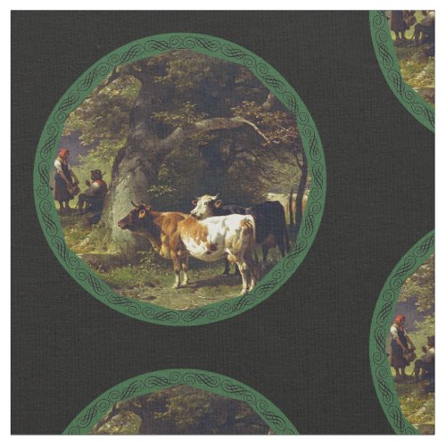 Shepherd and Cow Herd At the Pond Fabric