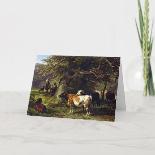Shepherd and Cow Herd At the Pond Thank You Card