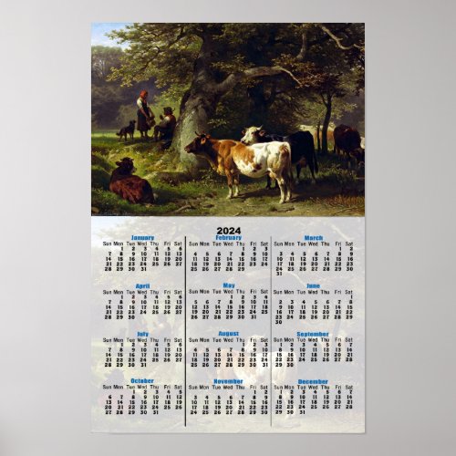 Shepherd and Cow Herd Calendar Poster