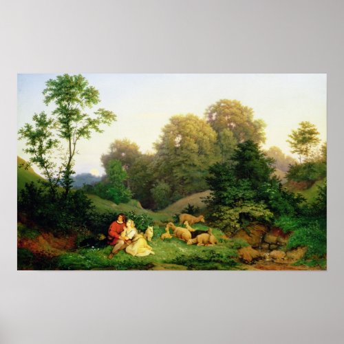 Shepherd and Shepherdess in a German landscape Poster