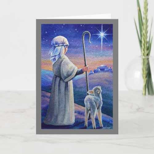 Shepherd Boy Lamb  Star Watercolor Art Card