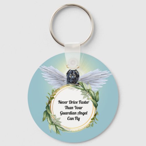 Shepherd dog angel never drive faster than fly keychain