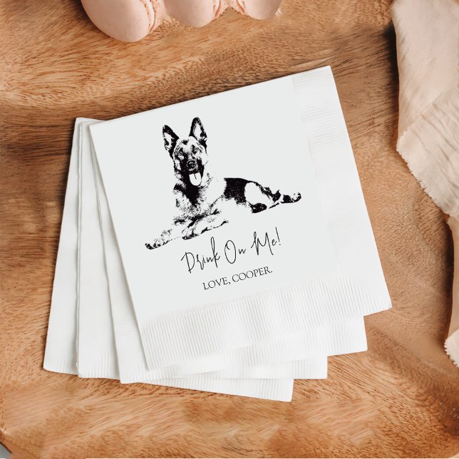 Shepherd Drink On Me Dog Custom Cocktail Napkin (Creator Uploaded)
