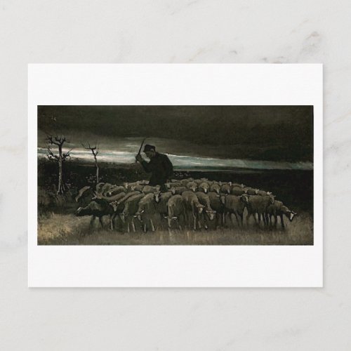 Shepherd Flock of Sheep Van Gogh Fine Art Postcard