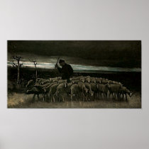 Shepherd, Flock of Sheep Van Gogh Fine Art Poster