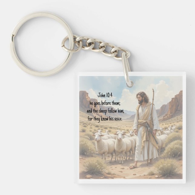 Shepherd goes before them Bible Scripture Keychain (Front)