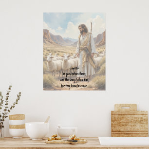 Shepherd goes before them Bible Scripture Poster