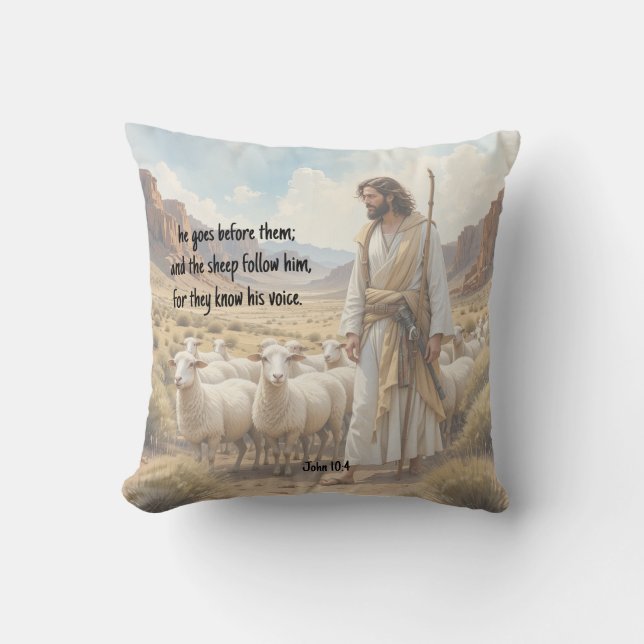 Shepherd goes before them Bible Scripture Throw Pillow (Front)