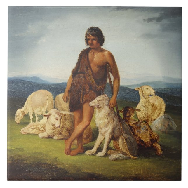 Shepherd in a Rural Landscape Ceramic Tile (Front)