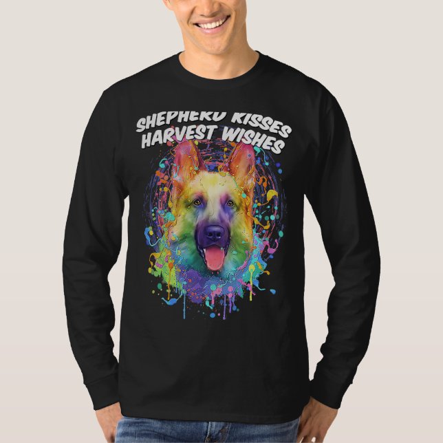 Shepherd Kisses Harvest Wishes German Shepherd Ani T-Shirt (Front)