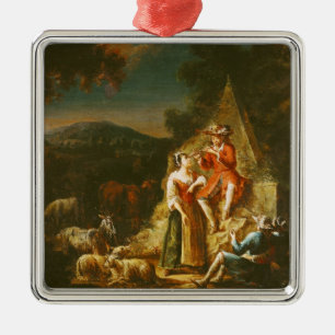 Shepherd Playing a Flute Metal Ornament