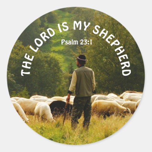 Shepherd Watching Over Sheep Flock Classic Round Sticker