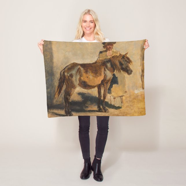 Shepherd With a Horse (Equine Art) Fleece Blanket (In Situ)