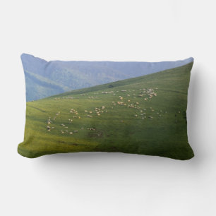 shepherd with flock of sheep lumbar pillow