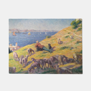 Shepherd With His Sheep Watching the Sea Doormat