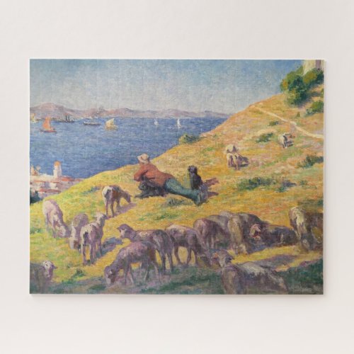 Shepherd With His Sheep Watching the Sea Jigsaw Puzzle