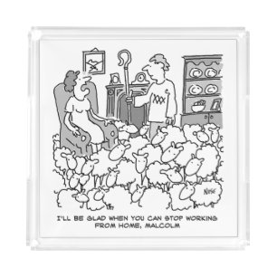 Shepherd Working from Home with Sheep. Funny Acrylic Tray