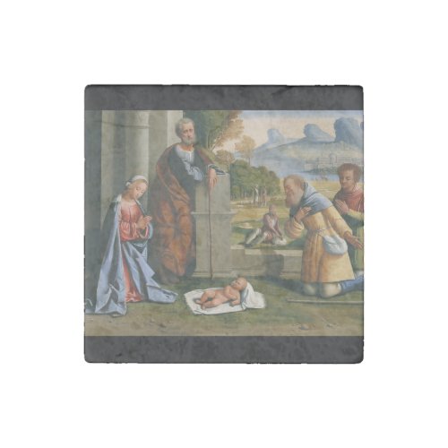 Shepherd Worshiping Baby Jesus Stone Magnet