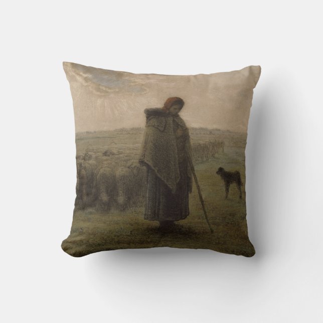 Shepherdess and Her Flock | 1862-63 Throw Pillow (Front)