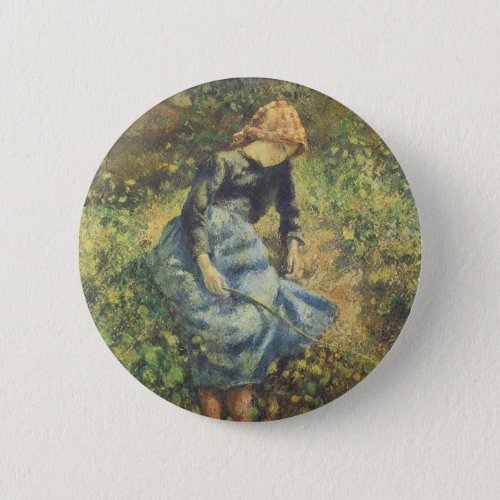 Shepherdess by Camille Pissarro Vintage Fine Art Button