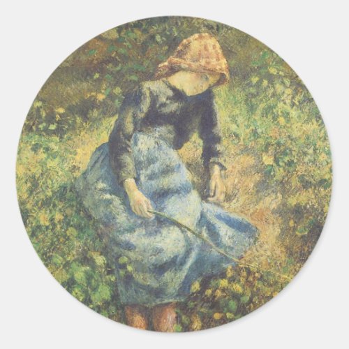 Shepherdess by Camille Pissarro Vintage Fine Art Classic Round Sticker