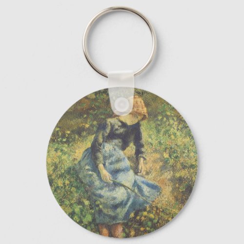 Shepherdess by Camille Pissarro Vintage Fine Art Keychain