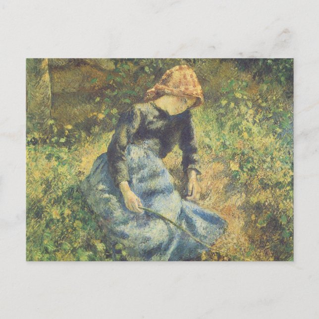 Shepherdess by Camille Pissarro, Vintage Fine Art Postcard (Front)