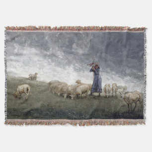 Shepherdess Tending Sheep Winslow Homer 1878 Throw Blanket