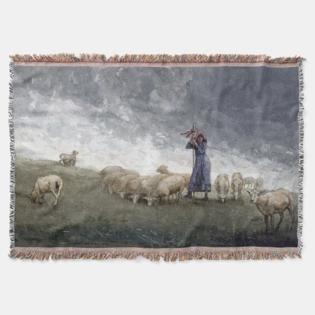 Shepherdess Tending Sheep Winslow Homer 1878 Throw Blanket (Front)