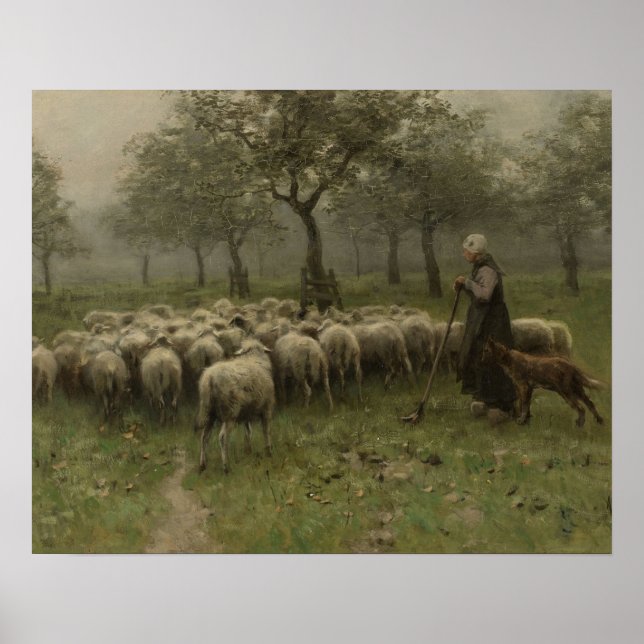 Shepherdess with a Flock of Sheep, Anton Mauve Poster (Front)