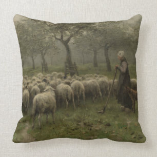 Shepherdess with a Flock of Sheep, Anton Mauve Throw Pillow