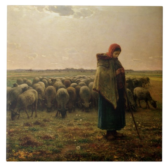 Shepherdess with her Flock, 1863 Ceramic Tile (Front)