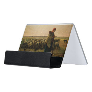 Shepherdess with her Flock, 1863 Desk Business Card Holder