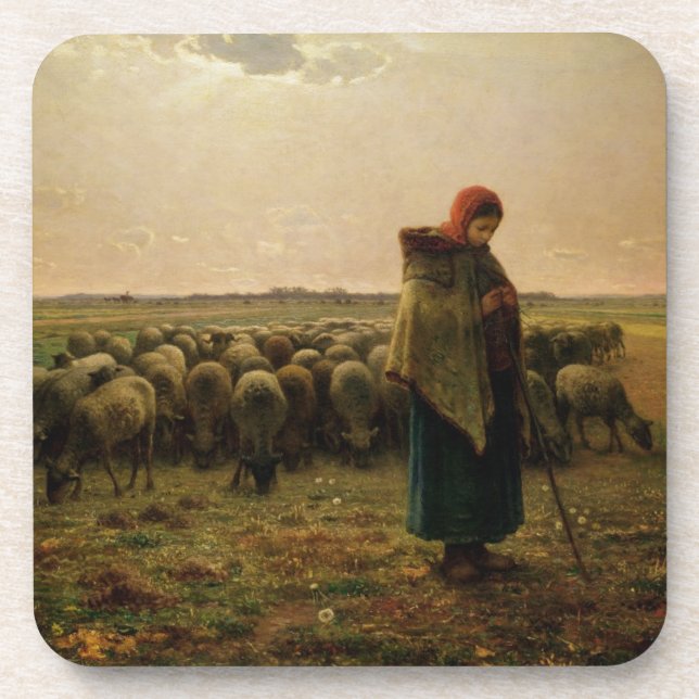 Shepherdess with her Flock, 1863 Drink Coaster (Front)