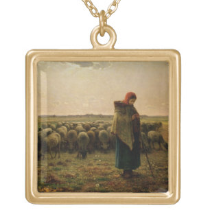Shepherdess with her Flock, 1863 Gold Plated Necklace