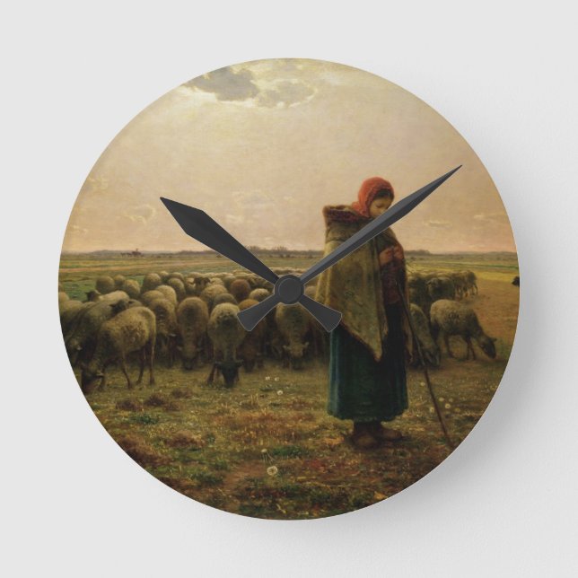 Shepherdess with her Flock, 1863 Round Clock (Front)