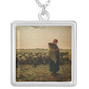 Shepherdess with her Flock, 1863 Silver Plated Necklace