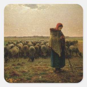 Shepherdess with her Flock, 1863 Square Sticker